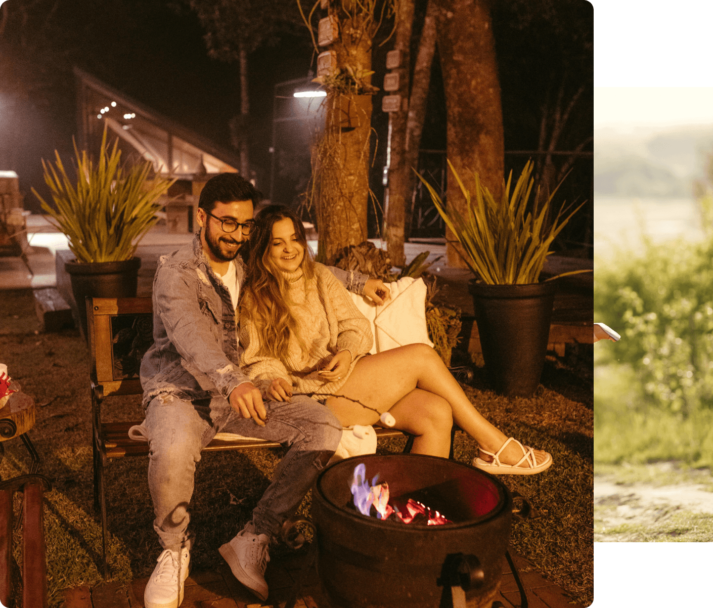 Couples by campfire